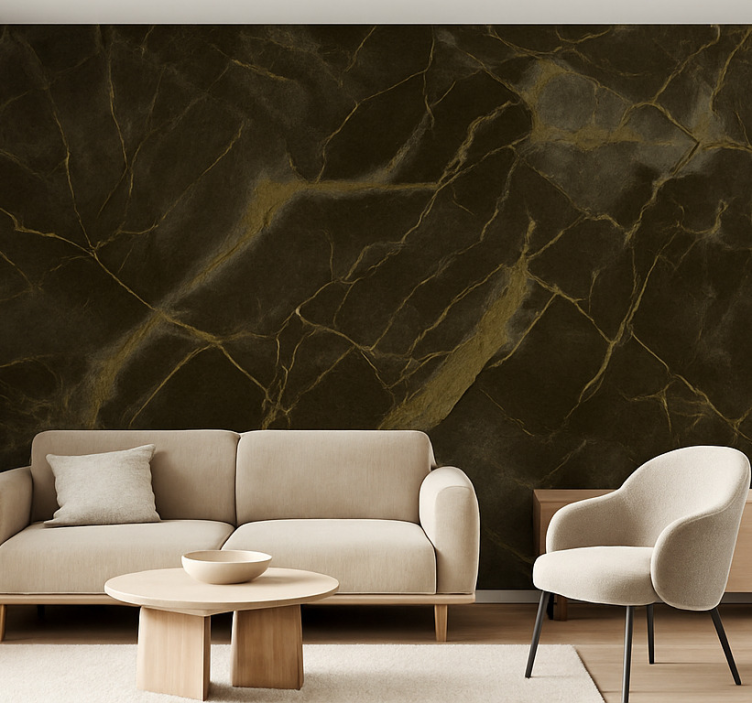 Golden marble veins living room wall mural - TenStickers