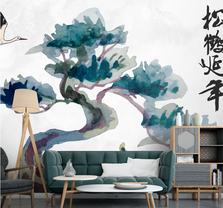 Japanese Bonsai tree and bird nature wall mural - TenStickers