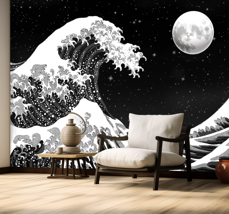 japanese kanagawa wave by night Classic Art Wall Mural - TenStickers