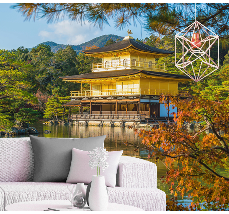Landscape wall mural golden pavilion reflection - TenStickers