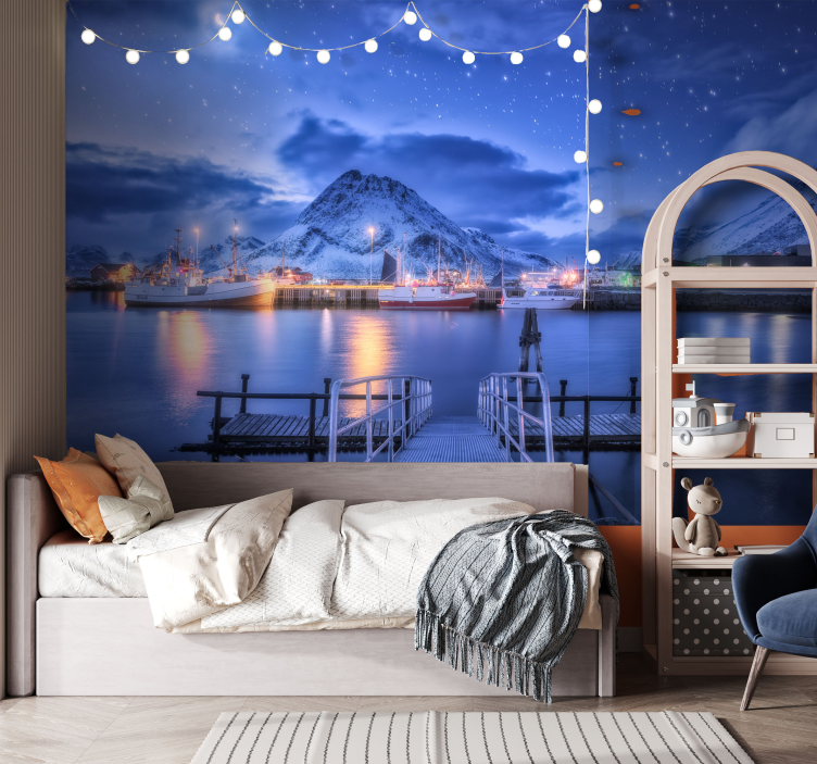 Landscape wall mural mountainous port view - TenStickers