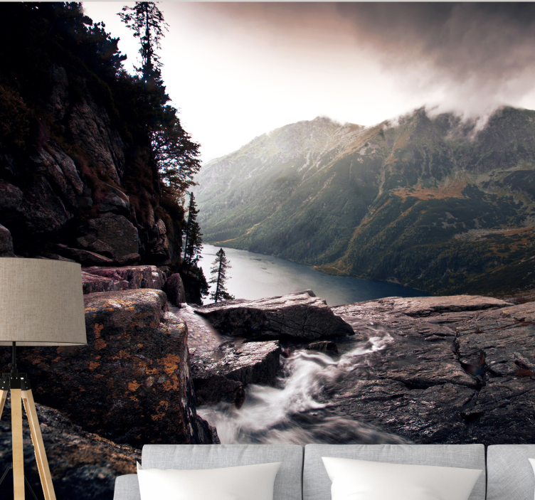 Landscape wall mural scenic lake view in the mountains - TenStickers