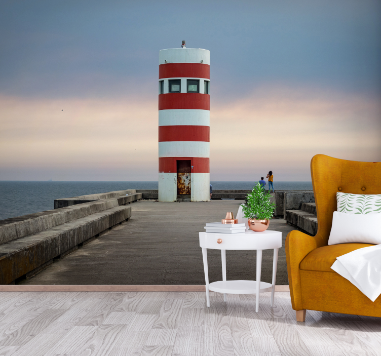 Red and White Lighthouse landscape wall mural - TenStickers