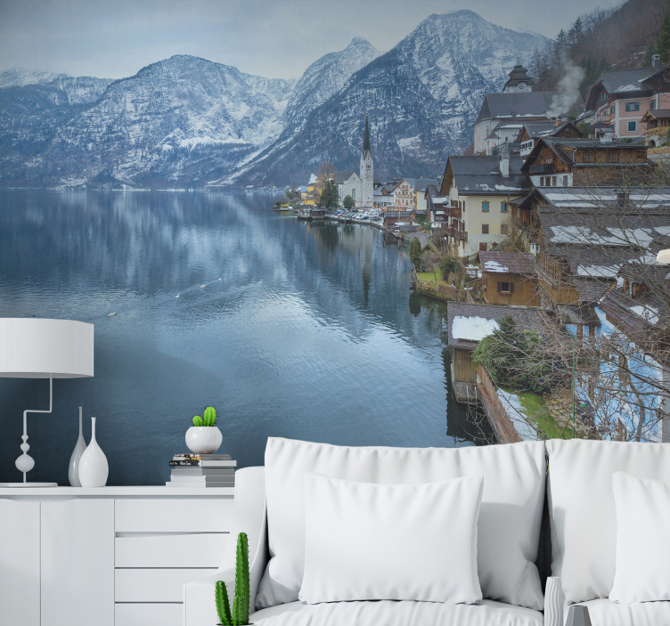 Mountain Village Reflections landscape wall mural - TenStickers