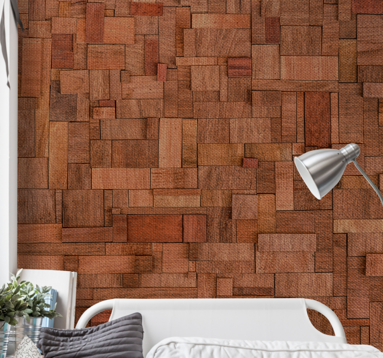 Mural stone wall textured wooden planks - TenStickers