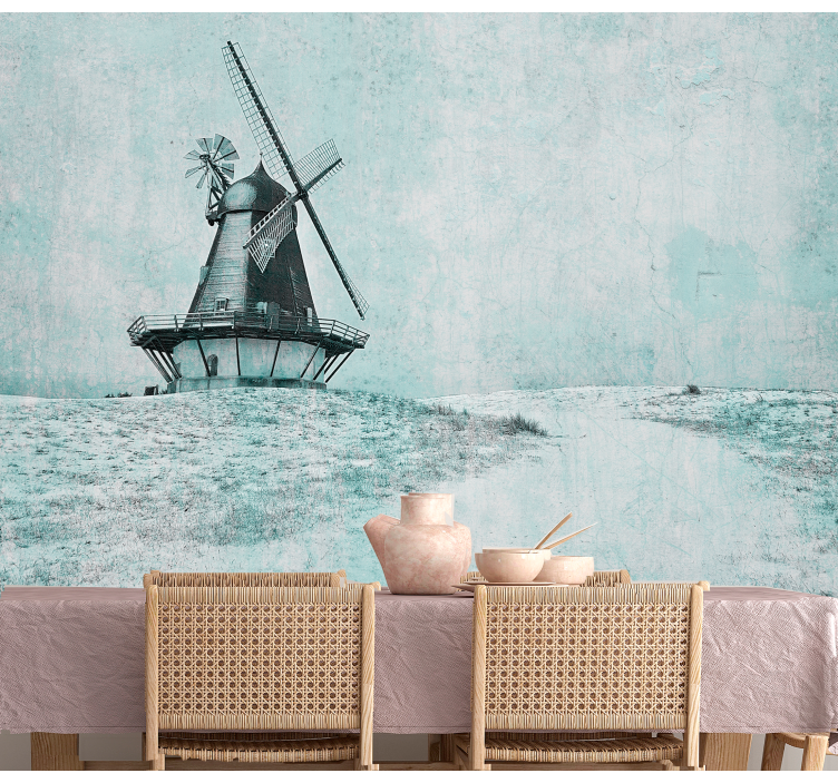 Netherlands windmill in winter wall mural - TenStickers