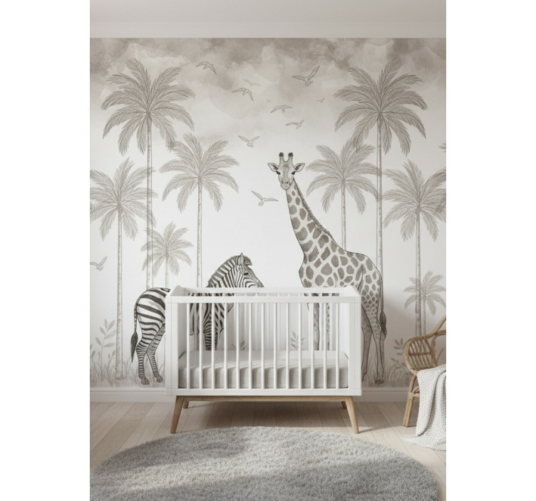 Nursery wall mural monochrome jungle design - TenStickers