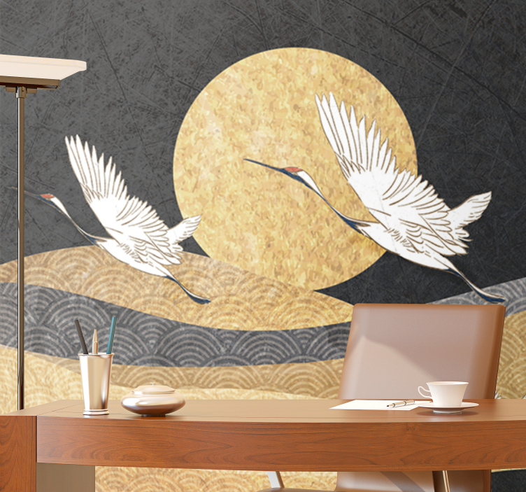 People wall mural cranes in a moonlit sky - TenStickers