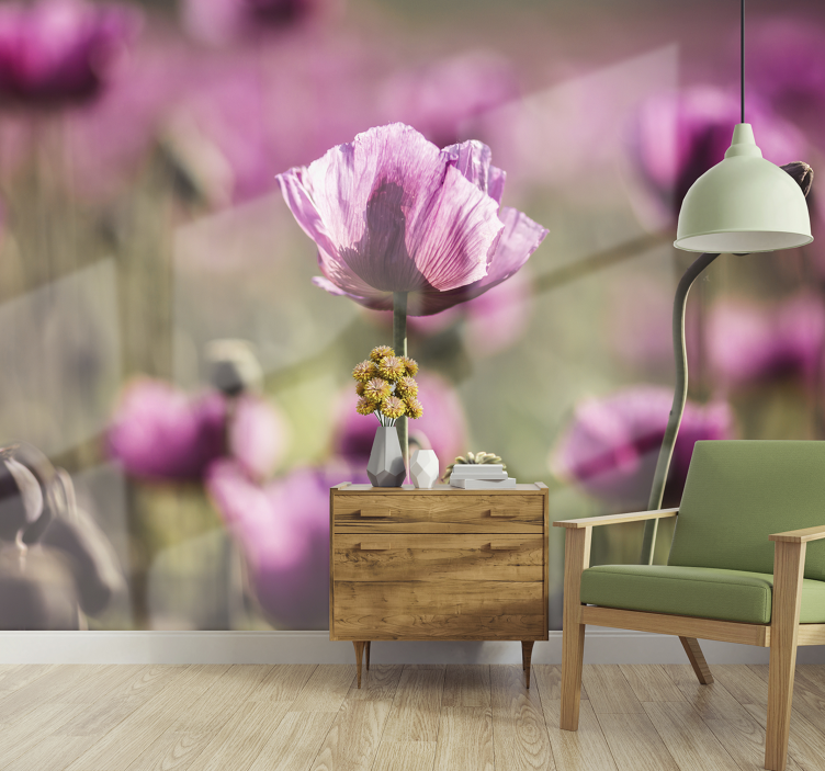 Poppy wall mural lilac flowers - TenStickers