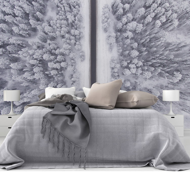 Road through snowy forest landscape wall mural - TenStickers