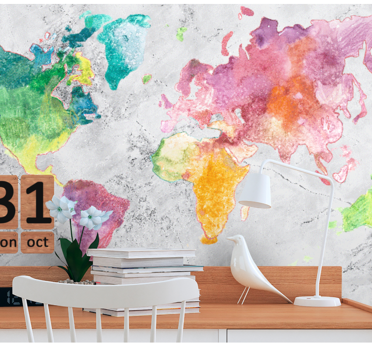 Stone look, colourful world map mural - TenStickers