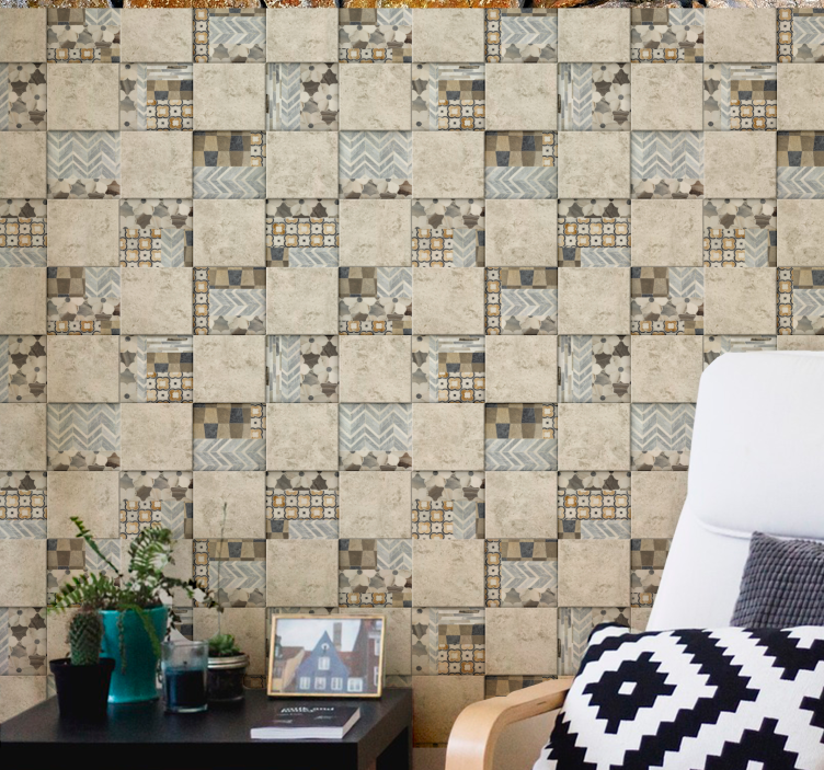 Texture wall mural mixed pattern tiles - TenStickers