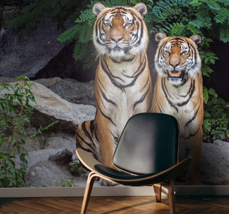 Two tigers animals wall mural - TenStickers