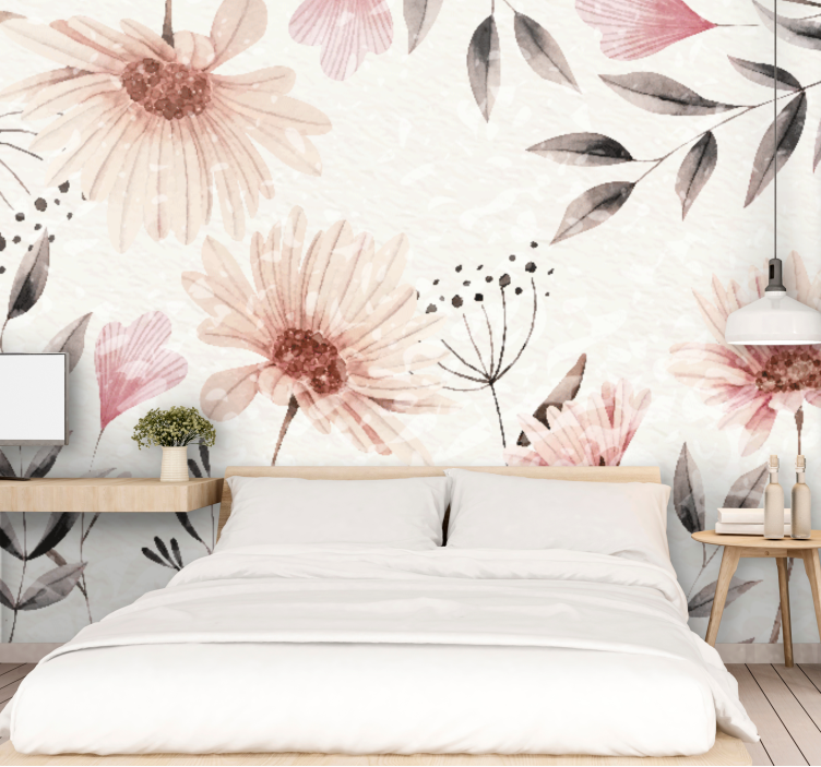 Watercolor fabulous flowers wall mural - TenStickers