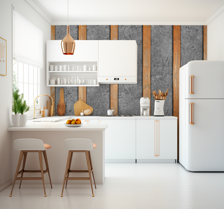 Wooden boards on concrete Wood Wall Mural - TenStickers