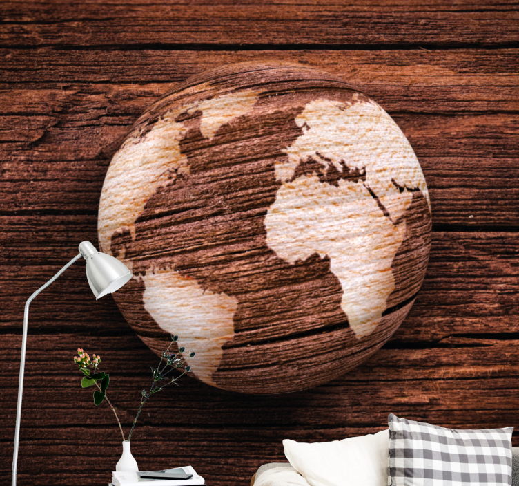 Wooden Texture world map wallpaper - TenStickers
