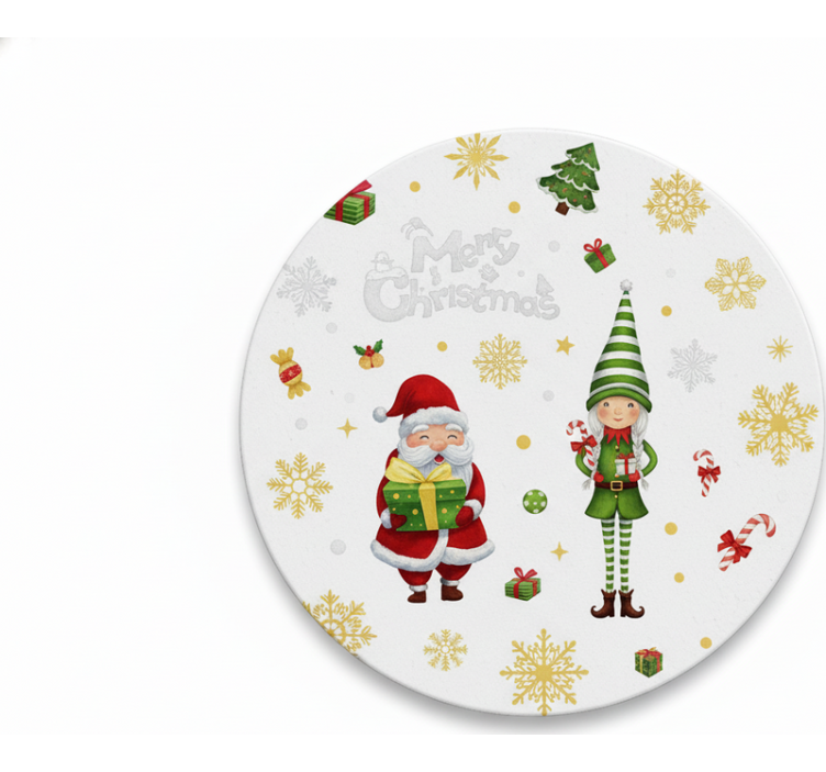 Christmas coaster santa with elf - TenStickers