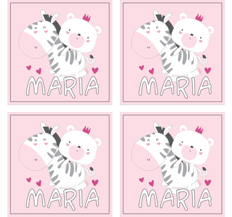 Personalised coasters cute zebra bear duo - TenStickers