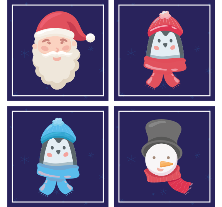 Christmas coaster santa and snowman faces - TenStickers