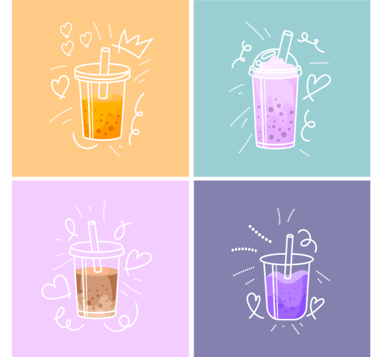 Bubble tea flavors collection more coasters - TenStickers