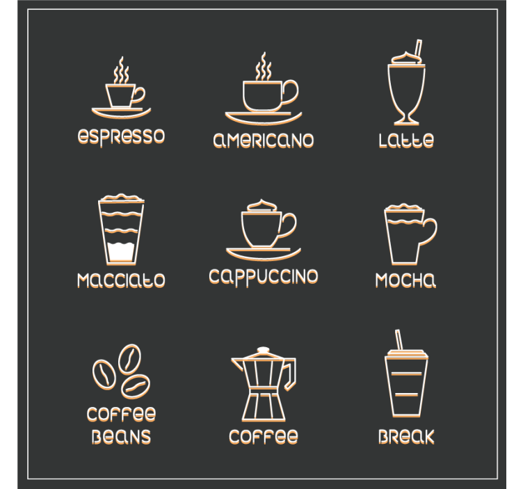 Text coasters coffees and beverages guide - TenStickers