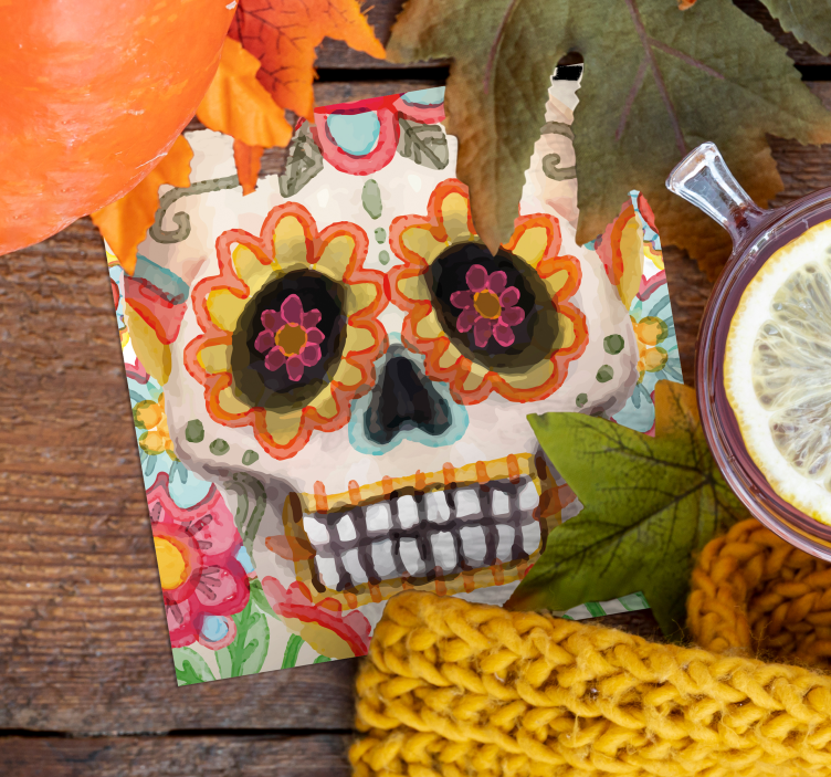 Halloween coaster colorful sugar skull design - TenStickers