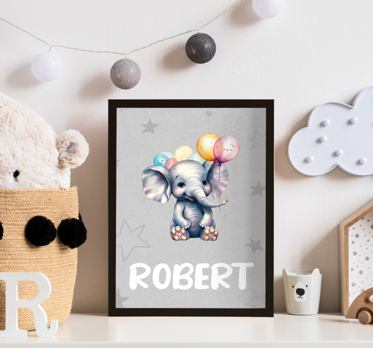 baby elephant with balloons animal poster - TenStickers