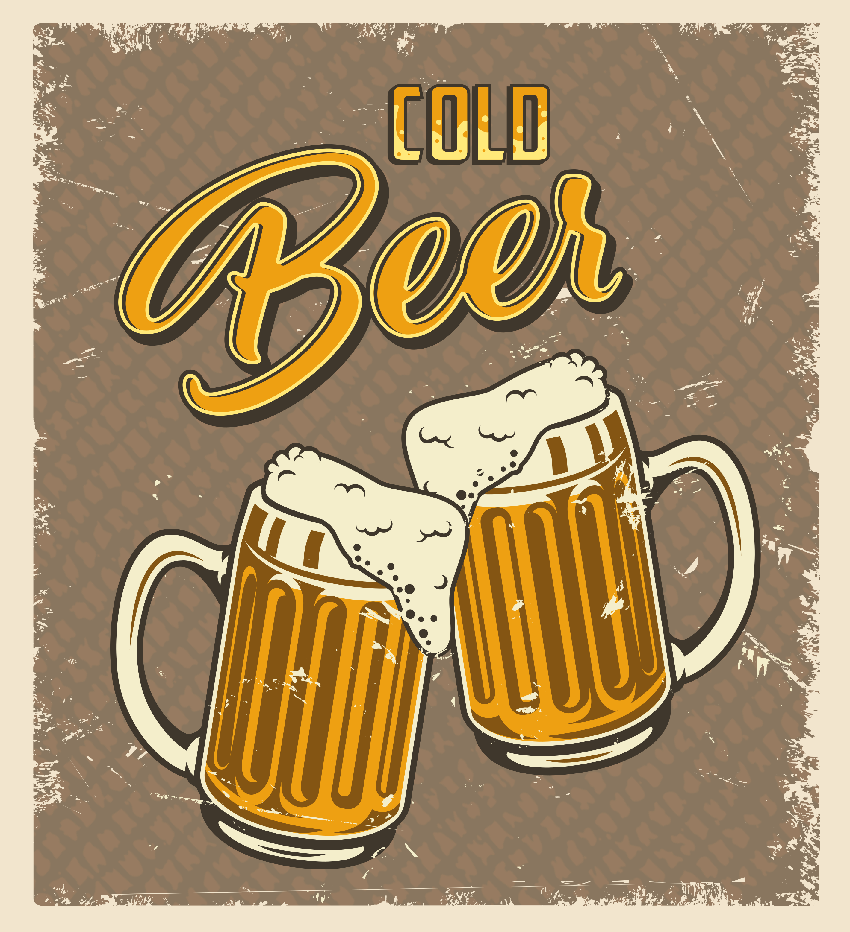 Kitchen poster vintage cold beer rustic style - TenStickers