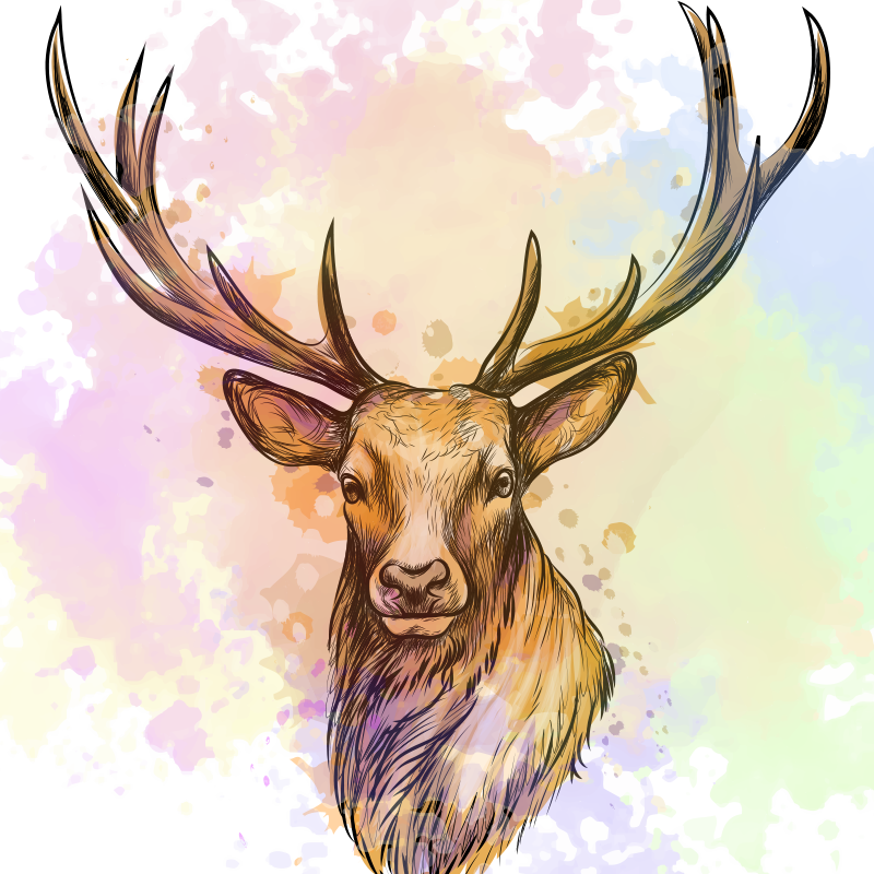 Living room poster paint splash stag art print - TenStickers