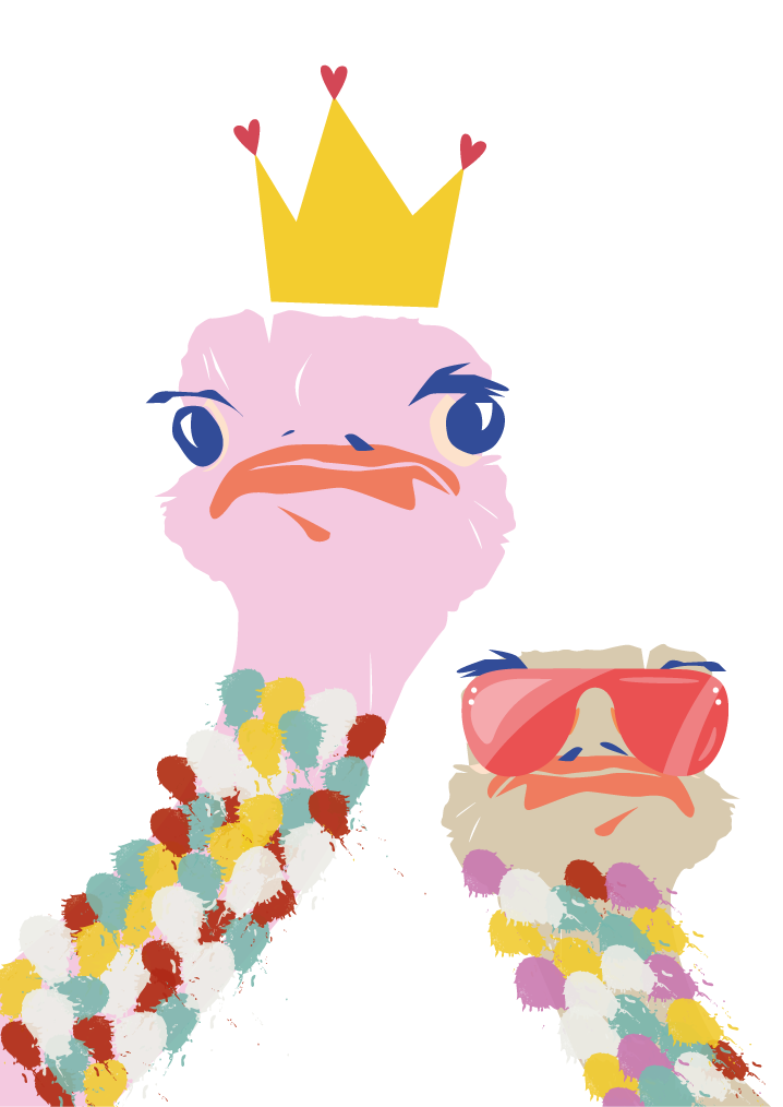 Living room poster featuring colorful ostriches art - TenStickers