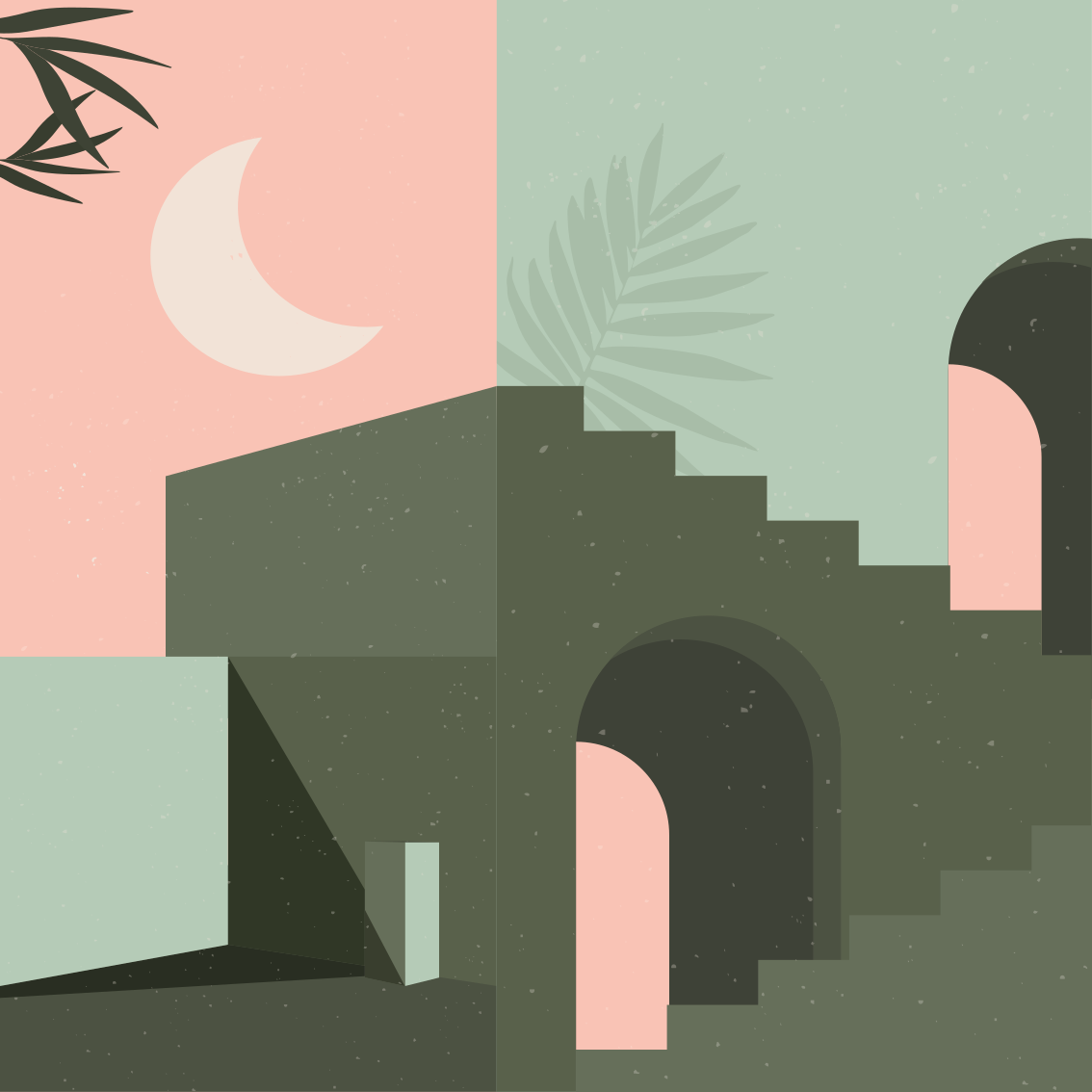 Living room poster in pink and turquoise designs - TenStickers