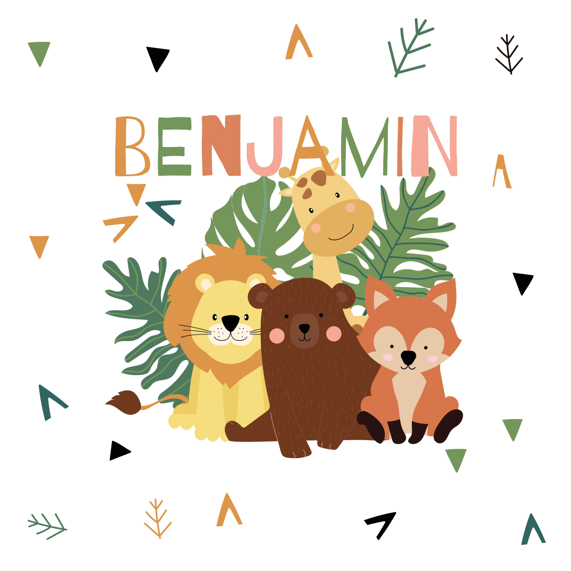 Nursery poster of adorable wild animals and leaves - TenStickers