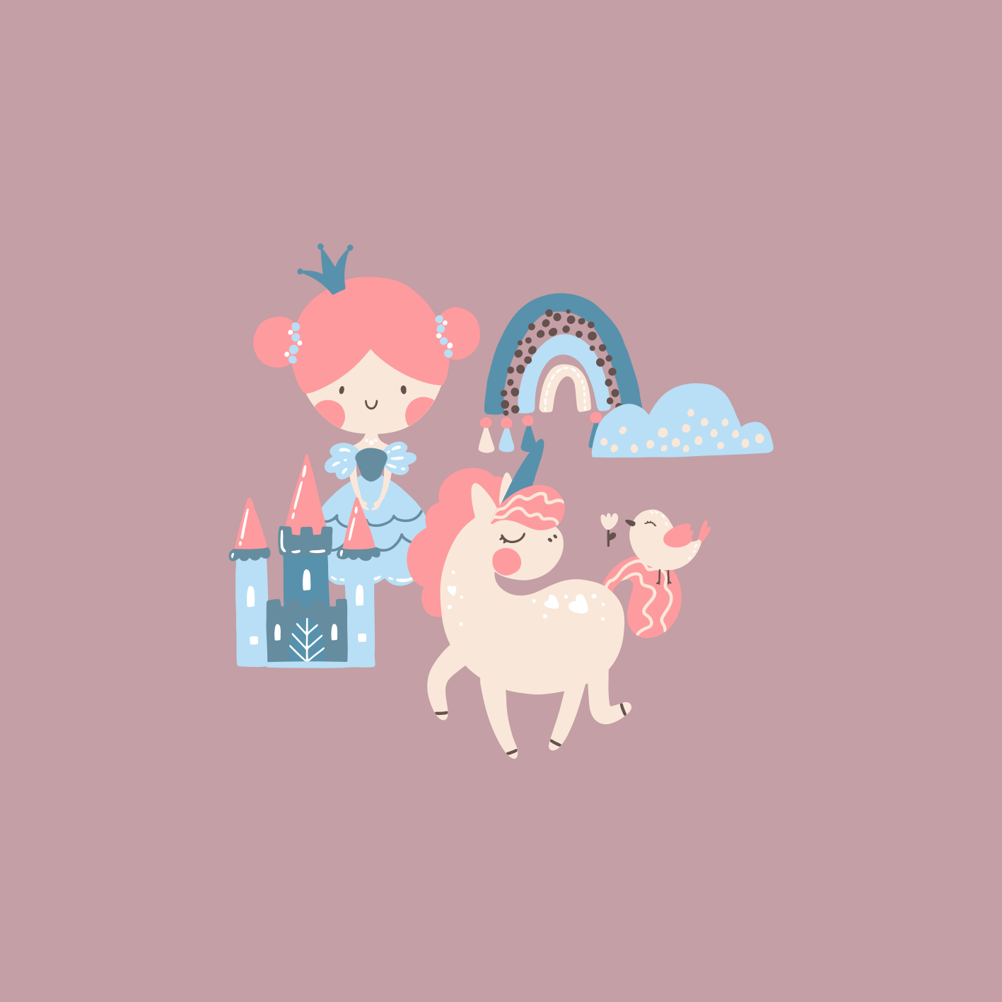 Nursery poster of pastel unicorns and princesses - TenStickers