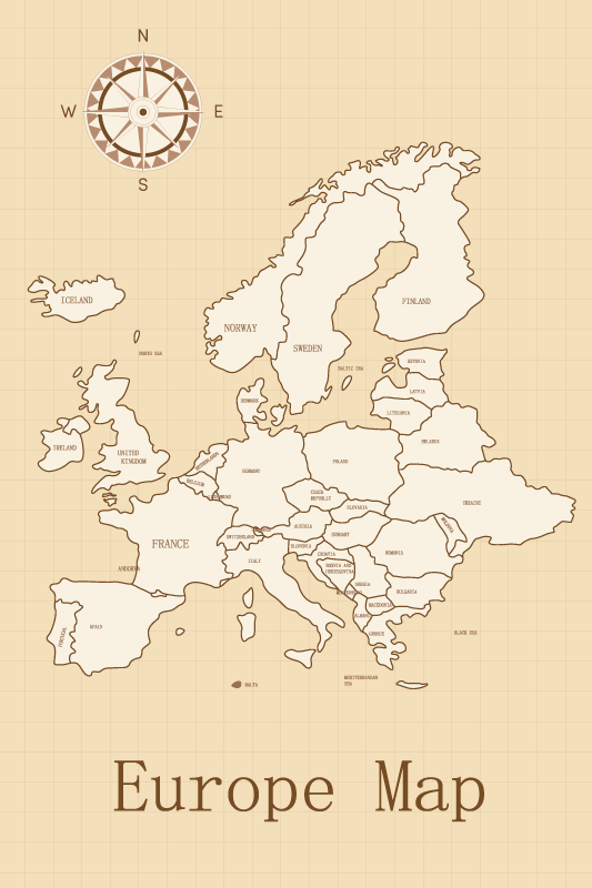 Map poster europe on beige background - TenStickers