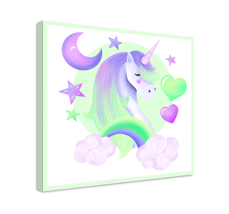 Heart and rainbow unicorn canvas wall print - TenStickers