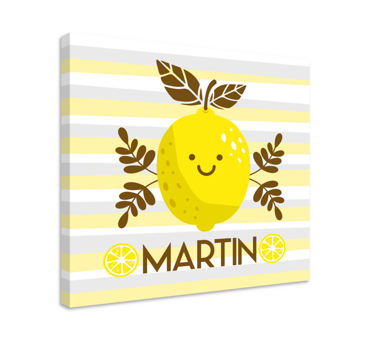 Fruit canvas wall art smiling lemon emblem - TenStickers