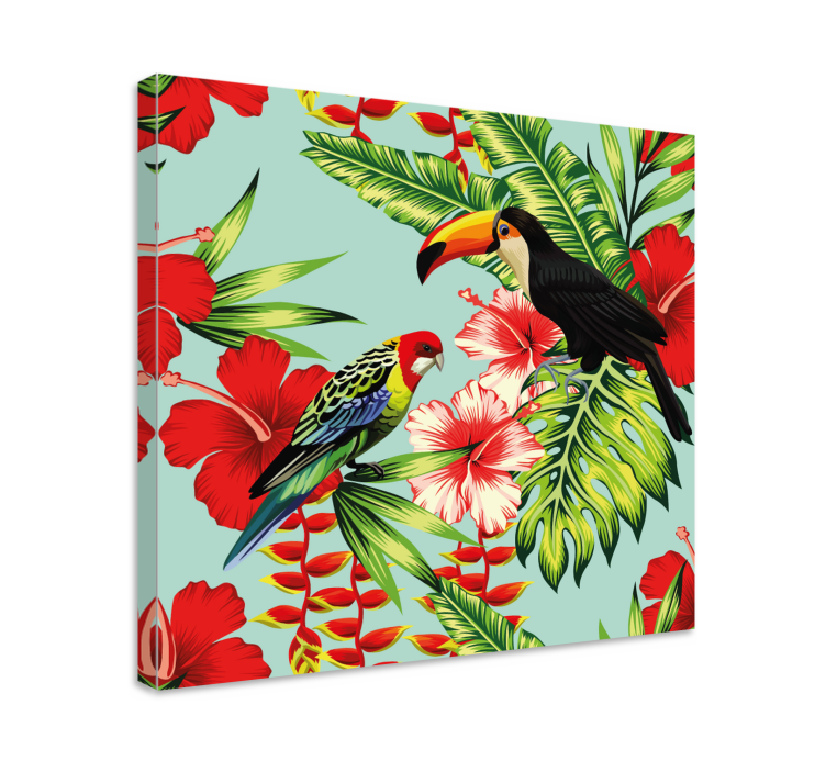 Animal canvas wall art tropical birds and blossoms - TenStickers