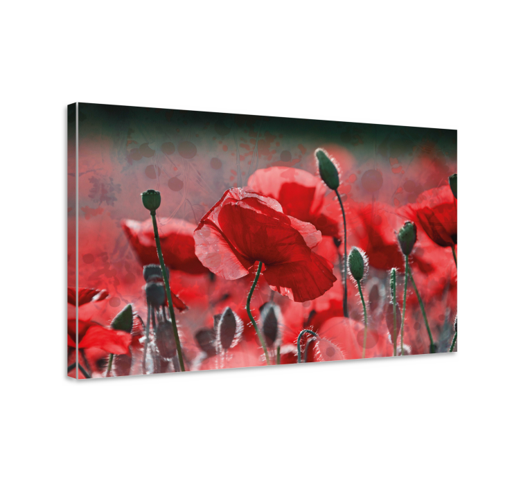 Red and green poppy field flower canvas - TenStickers