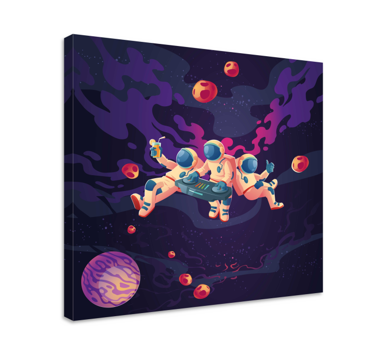 Video game framed wall art astronauts playing together - TenStickers