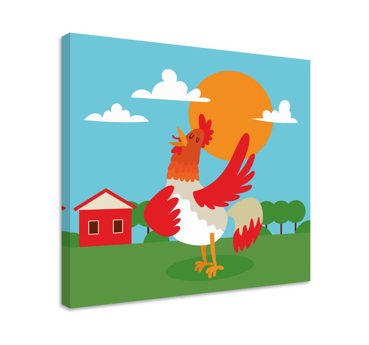 Rooster in cartoon morning bird canvas art - TenStickers