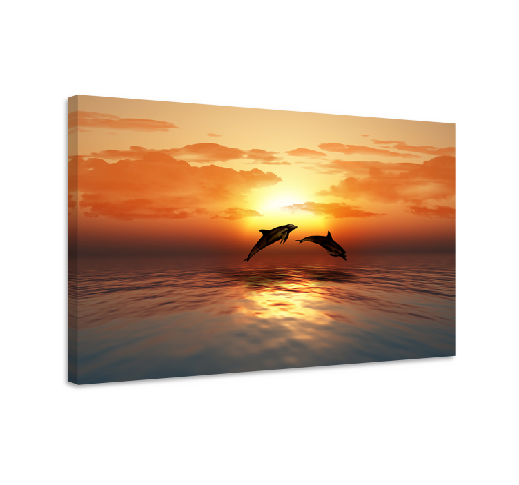 Nautical canvas art dolphins at sunset - TenStickers