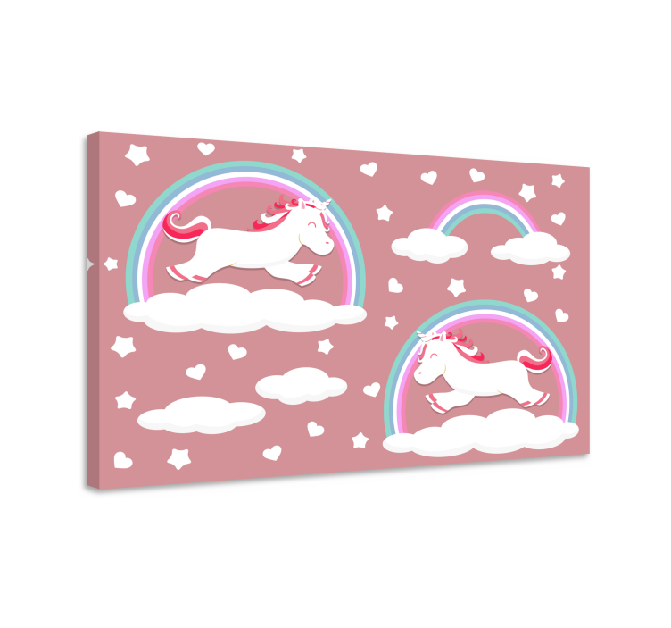 Dinosaur canvas wall art unicorns in clouds - TenStickers