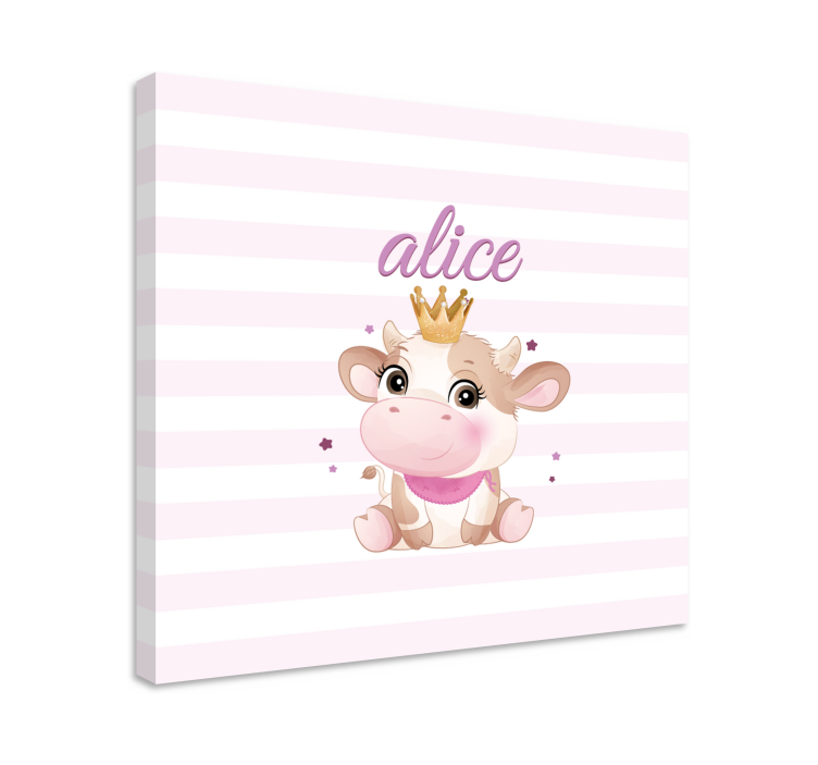 Cute cow for girl with name personalised canvas - TenStickers