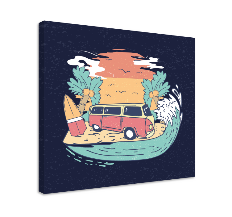 Hippie caravan with cartoon style retro canvas - TenStickers