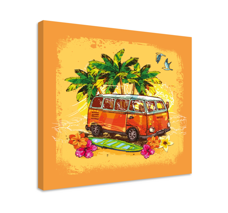 Colorful hippie caravan palm trees retro canvas - TenStickers