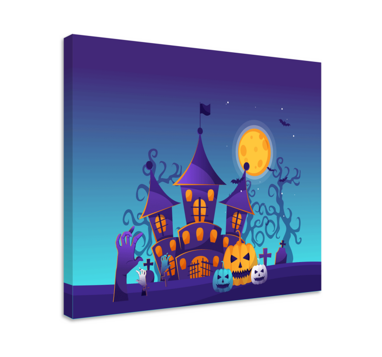 Floral canvas wall art haunted house scene - TenStickers