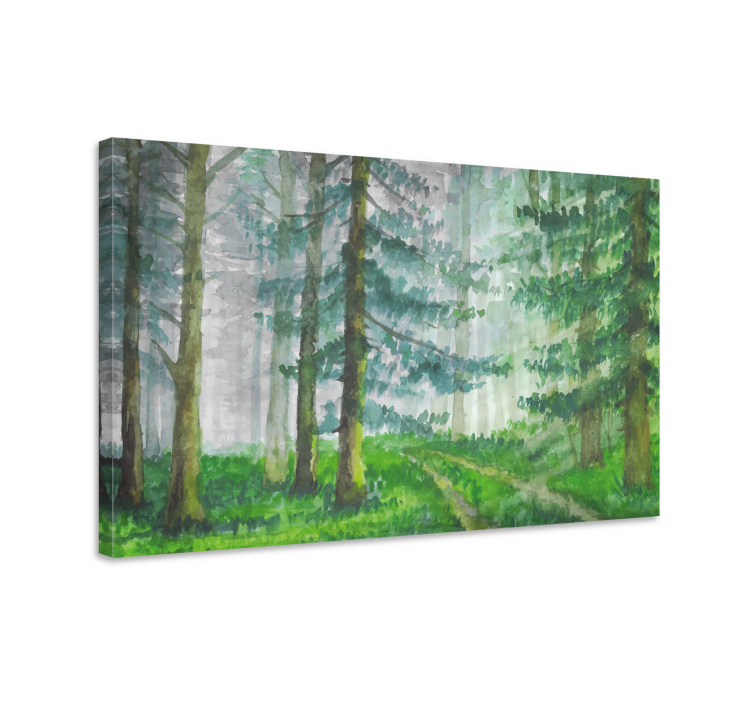 Foggy woodland trail landscape canvas - TenStickers