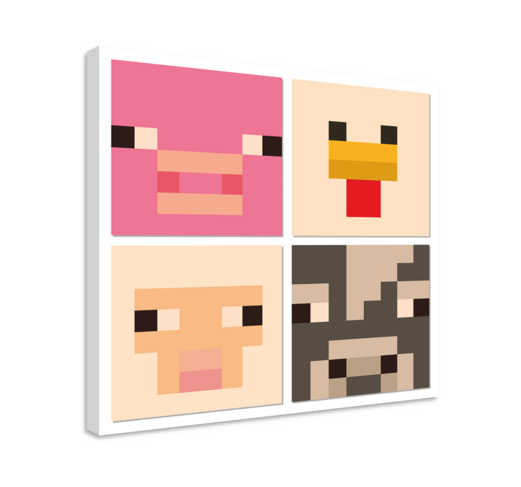 pixel art animal faces video game framed wall art - TenStickers