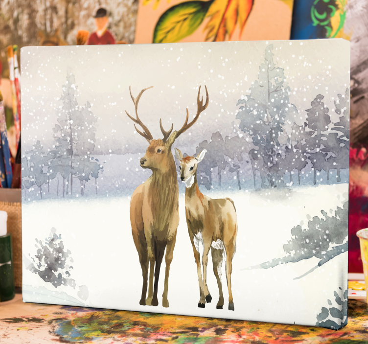 Family deer Stag canvas art - TenStickers