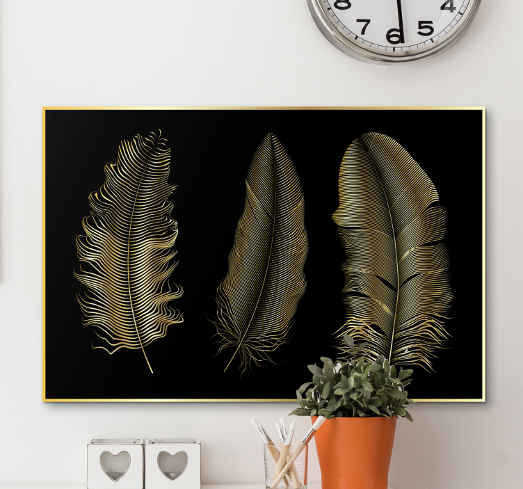 Feather canvas wall art gold leaf creations - TenStickers